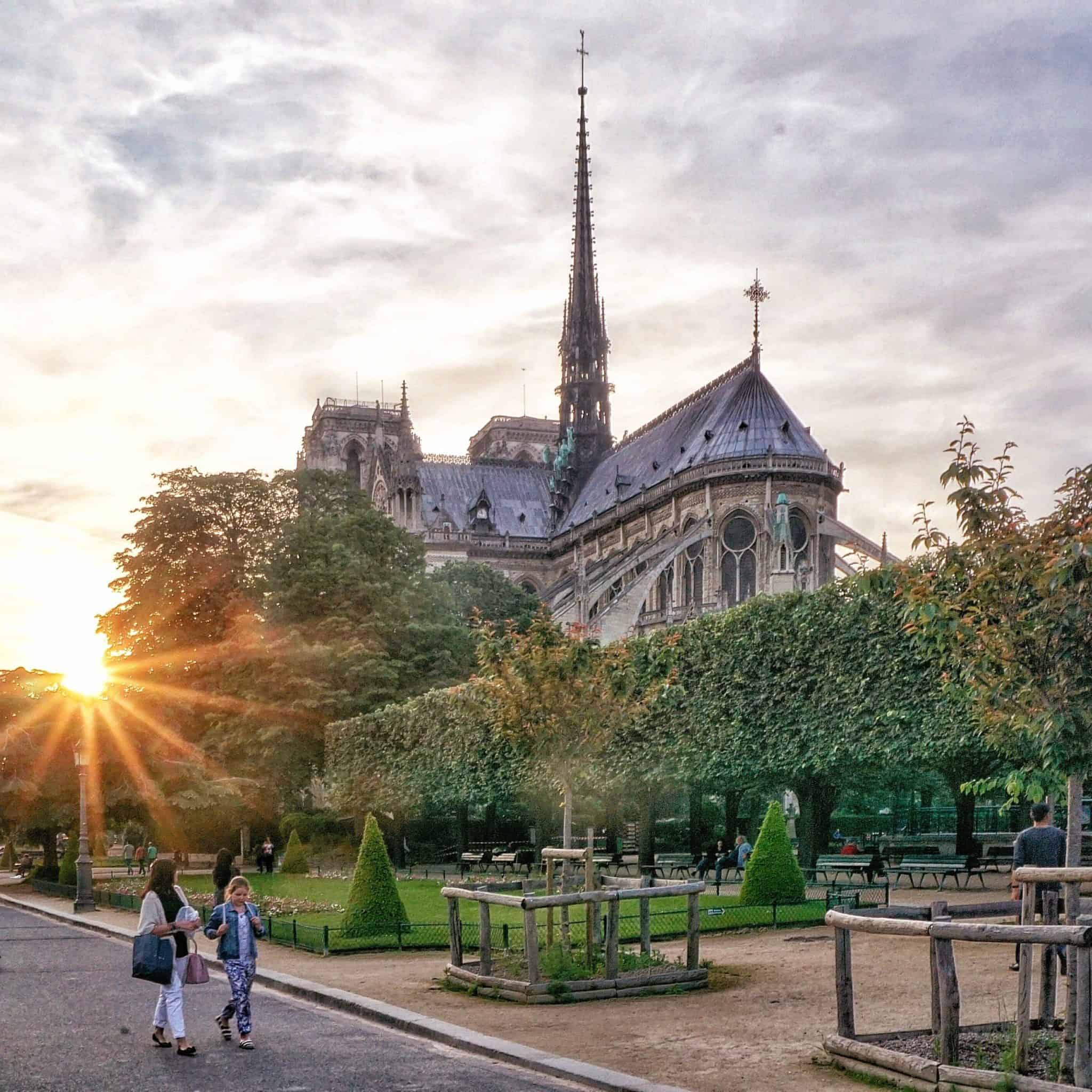 notre dame at sunset