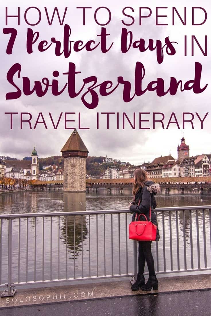Seven days in Switzerland travel itinerary. Travelling through central Europe. Highlights include the Alps, train travel, cities of Lausanne, Lucerne, Zurich, etc.