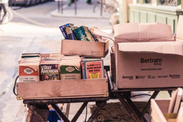 The Abbey Bookshop, Latin Quarter, Paris, France: boxes of books