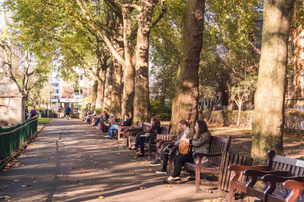 Paddington Street Gardens: a green space and park housed on the site of a former cemetery in Marylebone, London, England