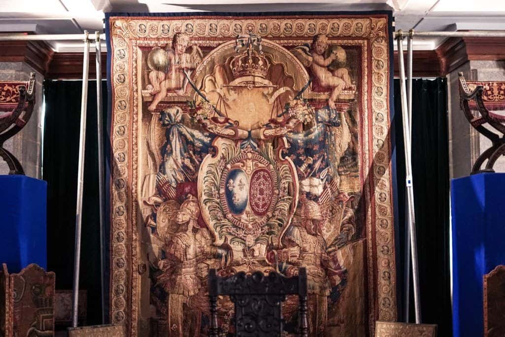 Char de Triomphe Portiere: The Louis XIV Tapestry from Versailles, France Hiding in an English Castle, Devon, England