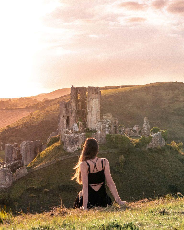 How to See Corfe Castle at Sunset, the Norman Fairytale Castle of Dorset, England