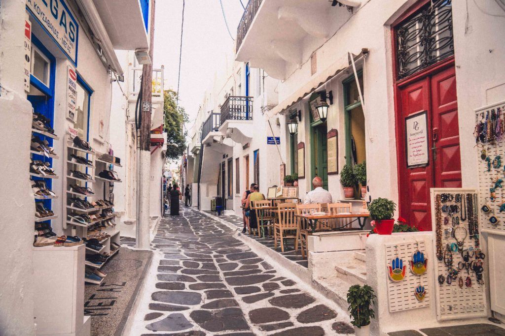 The Chora street in Mykonos Island, Greece