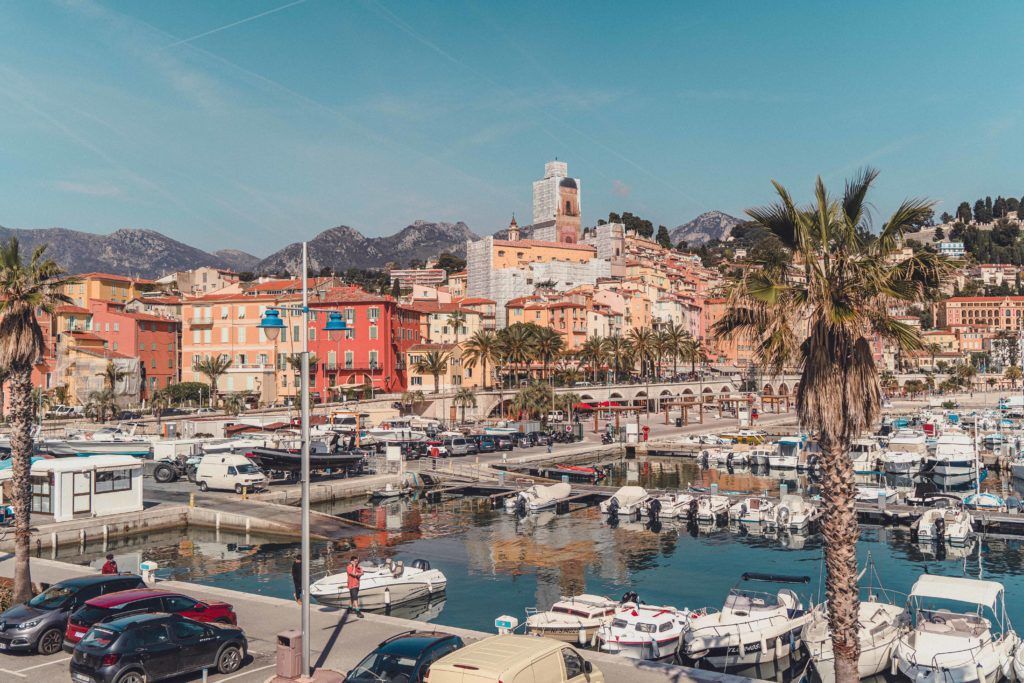 Menton view of the old town from the port in South of France