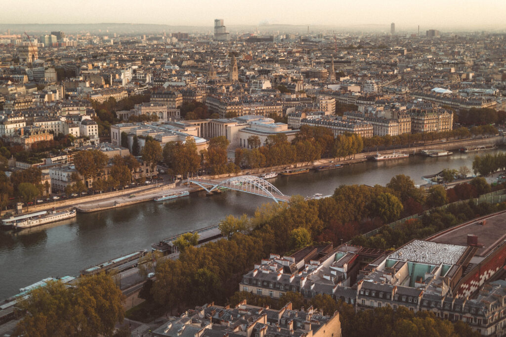 Passerelle Debilly aerial view from the eiffel tower