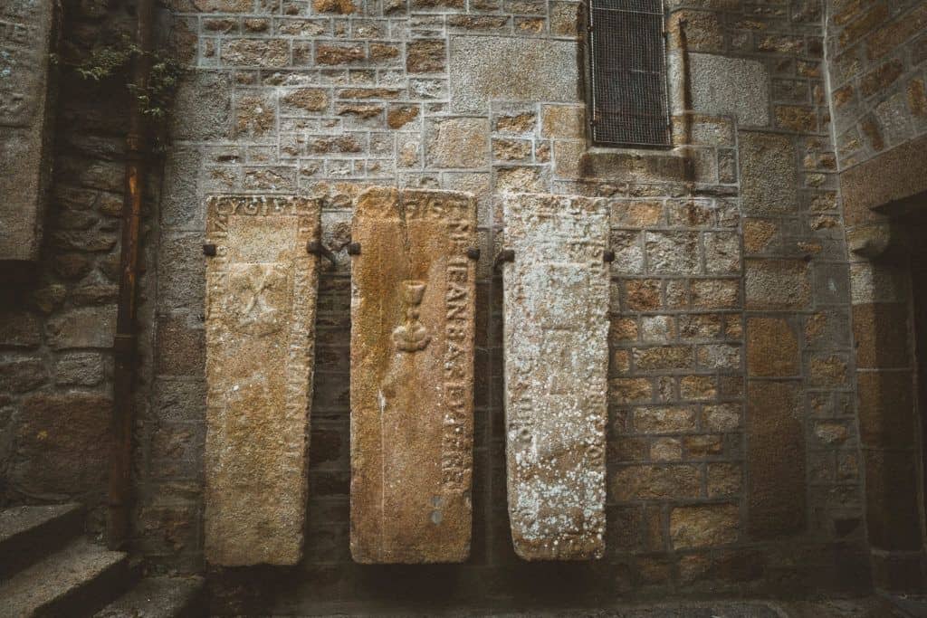 Funerary slabs outside&nbsp;Église Saint-Pierre