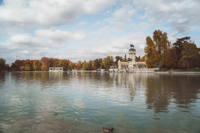 retiro park in madrid in the autumn