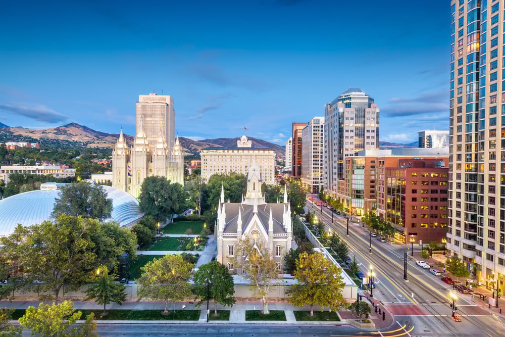 Temple Square at dusk