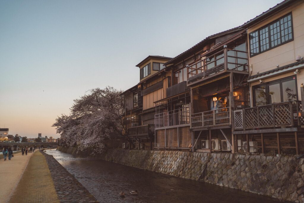 sunset by the river in kyoto