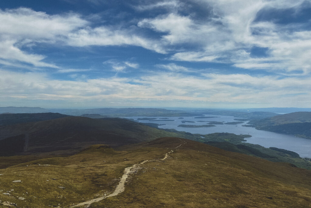 trail up of ben lomond, overlooking loch lomond in scotland