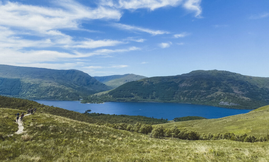 summer view of loch lomond from the top of ben lomond in scotland