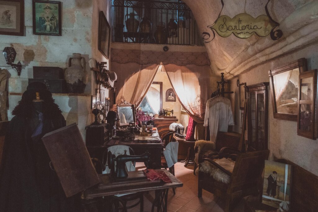 interior of a cave house in matera italy
