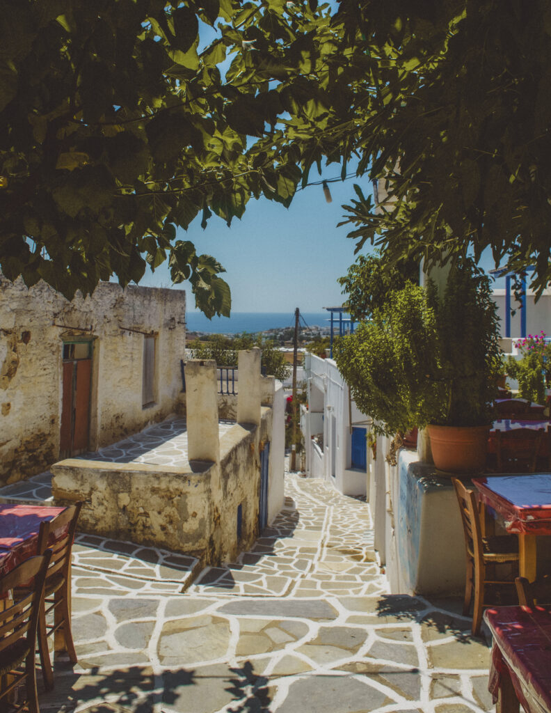 pretty traditional greek street in Paros greece