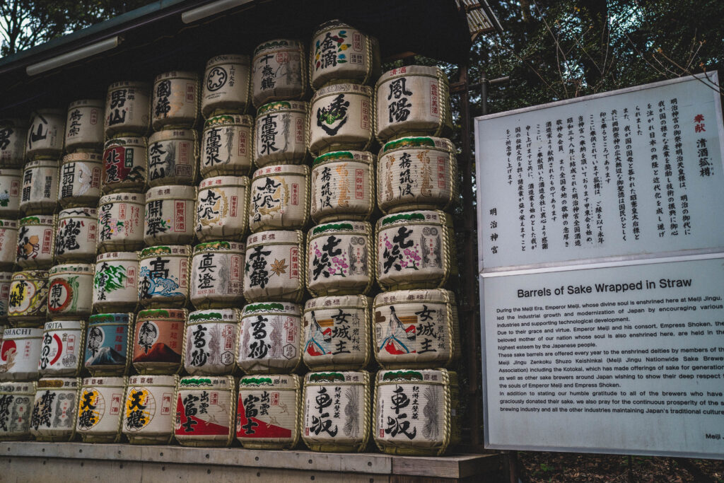 sake barrels at meiji jingu