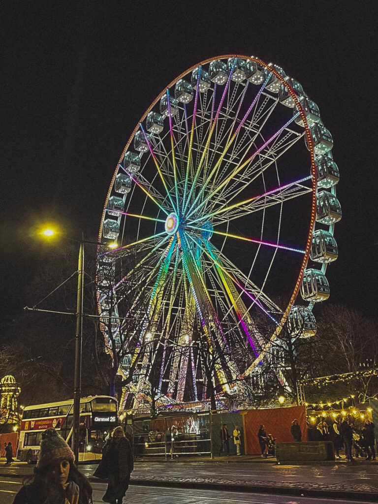 ferris wheel at night edinburgh christmas market
