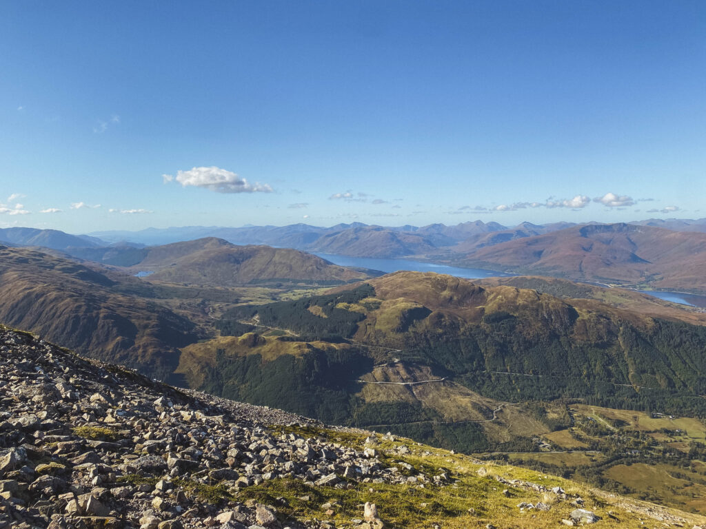 view from the top of BEn Nevis in Scotland