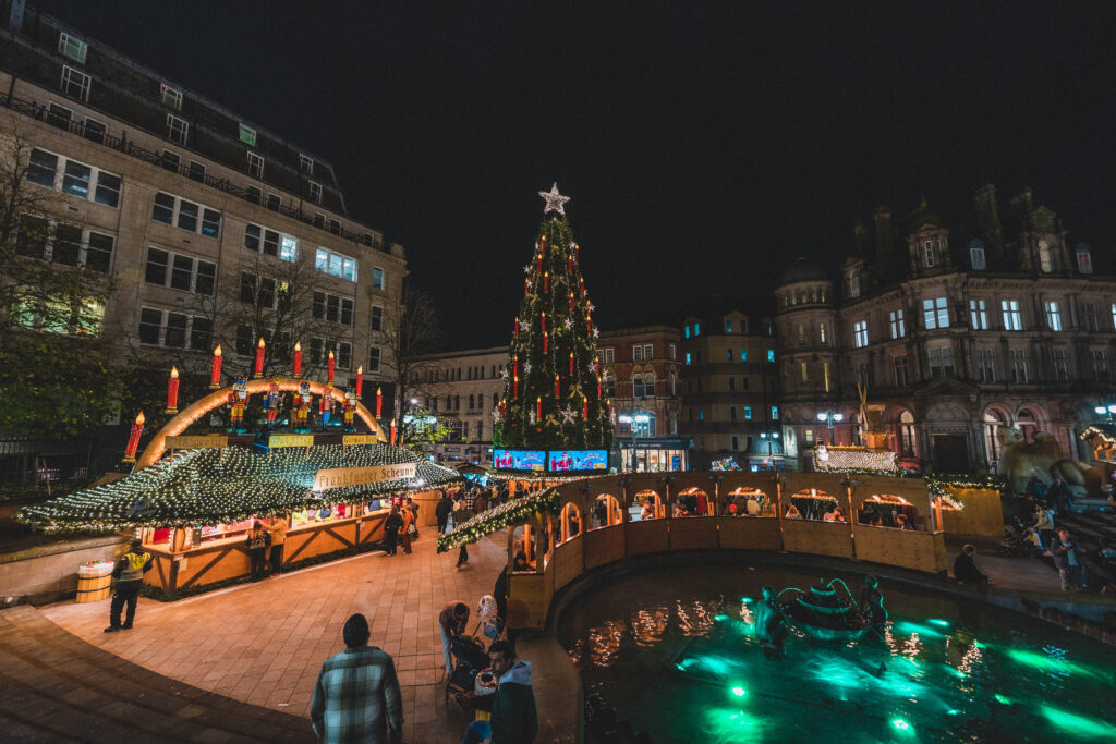 Birmingham Christmas market at night time