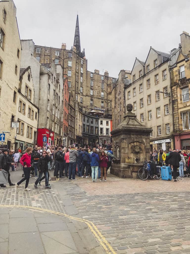 crowds on Grassmarket for Edinburgh Fringe Festival