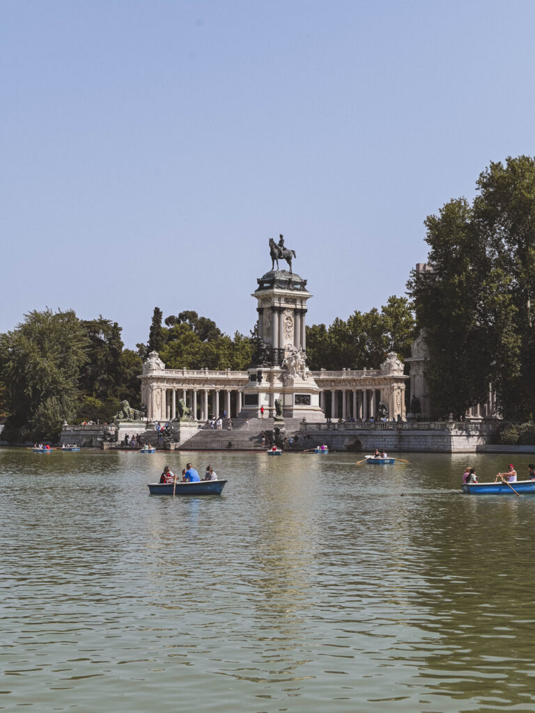 The lake and row boats in Madrid's El Retiro Park