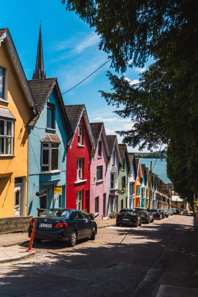 colourful row of houses in Cobh known as "Deck of Cards" Houses