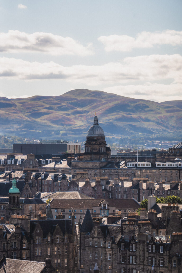 view overlooking Edinburgh with the Pentland Hills in the background