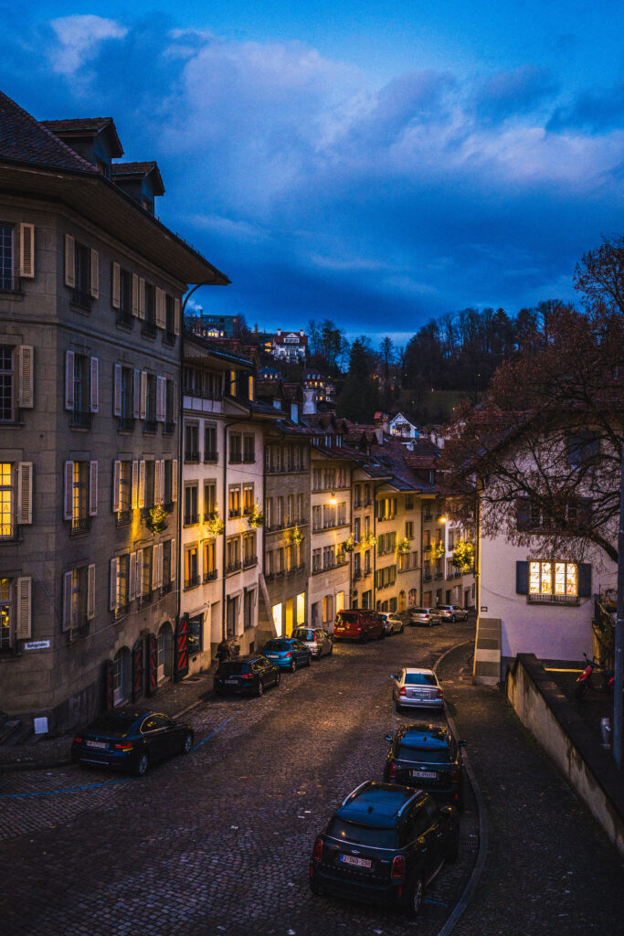old town bern at dusk