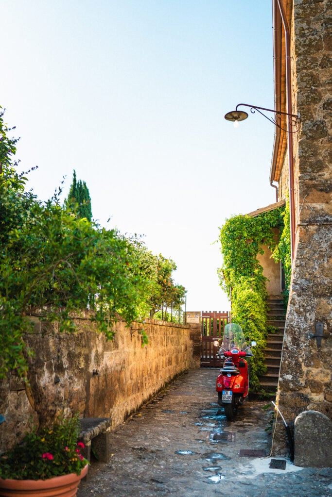 moped parked in civita di bagnoregio