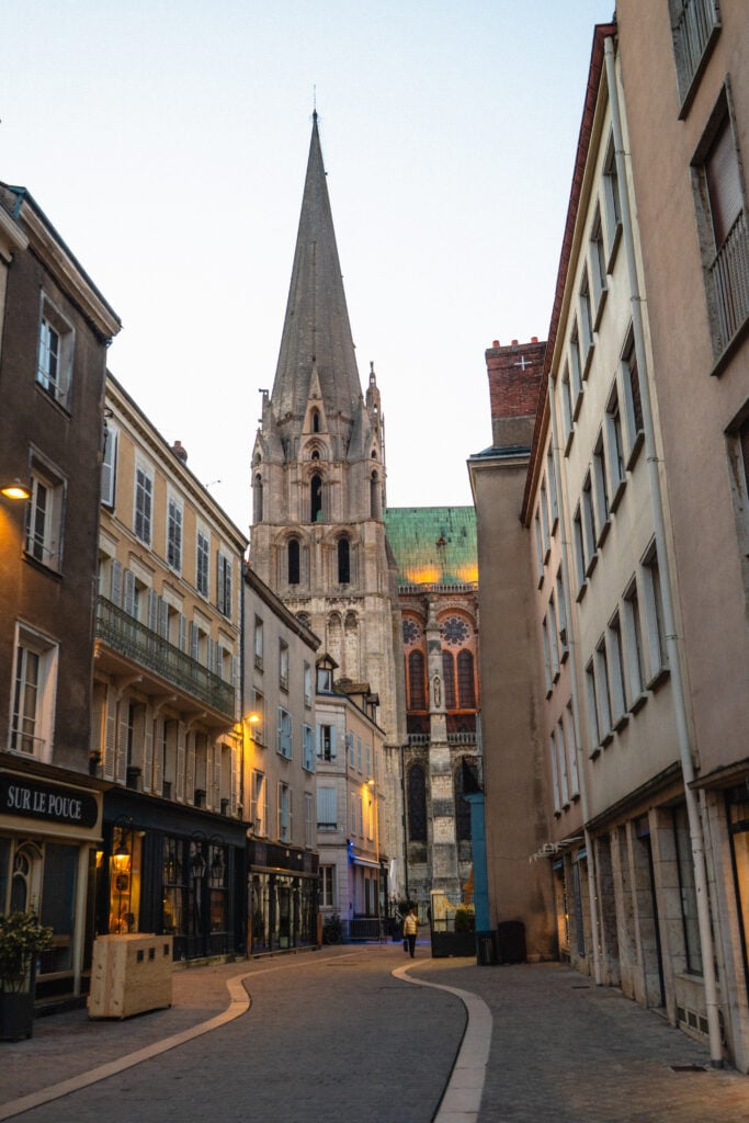 chartres cathedral at dusk
