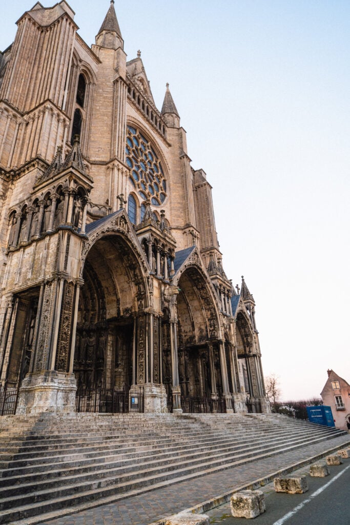 chartres cathedral at dusk